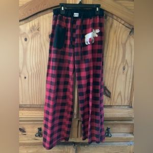 Women Lazy One red black checks moose pajama lounge yoga pants size XS